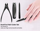Nail Clippers KookTool Nail Cutter Set 3 pcs, for Ingrown Fingernail & Toenail, Hard&Thick Nail, for Men & Women's Beauty and Health, Nail Cutter & Nail Plier & Nail File, Black Carbon Steel