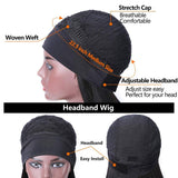 Straight Headband Wig Human Hair Wigs for Black Women Glueless None Lace Front Wigs Headband Half Wig Human Hair 10A Brazilian Virgin Hair Machine Made Headband Wig 150% Density 20 Inch