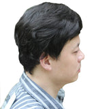 PLUSKER Mens Short Black Right Side Parted Wig for Business and Middle Aged Men Natural Looking Mature Father Synthetic Hair Wigs