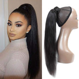 Seelaak 24inch Long Straight Remy Human Hair Ponytail Extension Wrap Around Ponytail Hair Piece with Clips Magic Paste Binding Pony Tail Hairpiece 1B# 100g/set (24inch)