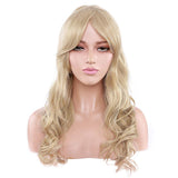 Long Wavy Golden Blonde Wig With Bangs Heat Resistant Sysnthetic Hair Full Wig For Women Lady Natural Cosplay Party