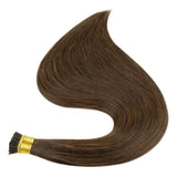 Full Shine Human Hair I Tip Micro Bead Hair Extensions 18 Inch Straight Pre Bonded Hair Color 4 Midium Brown Fusion Beads Hair Extensions For Woman 0.8 Gram Per Strand 40 Gram 50 Strands Fusion Hair