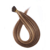 22 Inches I Tip Remy Human Hair Extensions 100 Strands/Pack Pre Bonded Keratin Stick In Hair Extensions Cold Fusion Hair Piece Long Straight For Women #4P27 Medium Brown&Dark Blonde 22'' 50g