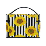 senya Cosmetic Bag, Sunflowers Striped Travel Makeup Organizer Bag Cosmetic Case Portable Train Case for Women Girls