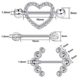 Body Ring Kit - WZPB Body Piercing Kit 6 Pieces Body Piercing Rings Piercing Jewelry Barbell Heart Curved Shape Rings Stainless Steel Tongue Ring Barbell Body Piercing Jewelry