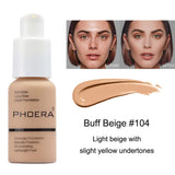 2 Colors Liquid Phoera Foundation Natural Flawless Full Coverage Foundation Makeup with Foundation Brush, Matte Oil Control Facial Blemish Concealer Color Changing Foundation for Women Girls(102&104)