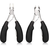 2 Packs Ingrown Large Toenail Clippers for Thick Toenails Heavy Duty Easy Grip Rubber Handle Style Toenail Clipper Ingrown Toenail Tool for Men, Seniors, Adults (Black)