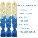 24“ New Fashion Braiding Hair Ombre Jumbo Braiding Hair Extension Jumbo Braids for Box Braids Twist Crochet Hair (Jumbo Braiding-6PCS, Blonde to Blue)