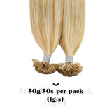 Moresoo 18 Inch Keratin Tip Human Hair Extensions U Tip Hair Remy Hair 1Gram 1Strand Color #14 Honey Blonde Highlighted with #613 Bleach Blonde Pre Bonded Hair Extensions 50Grams Per Pack…