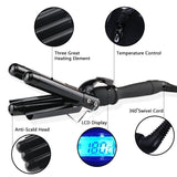 Three Barrel Curling Iron 1 Inch Professional Hair Waver Ceramic Hair Crimper Curling Wand | LCD Temp Display | Wave Curl | Dual Voltage | Salon Home Use Black BLUETOP