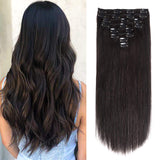 16Inch Clip in Human Hair Extensions Brazilian Straight Hair Double Weft Clip on Hair Extensions Thick Hair Extensions Grade 8A 8Pcs/Lot 120g (16inch 1BNature Black)