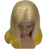 Ombre Blonde Wigs Lace Front Wig Glueless Human Hair 12inch Straight Short Bob Wigs Pre Plucked 150% Density 13x4 Middle Part Bleached Knots 2 Blonde to Yellow Hair Ends for Women #613/yellow