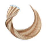 20 PCS Rooted Tape In Hair Extensions Human Hair Invisible Seamless Skin Weft Long Straight Highlight Double Side Tape Hair Extensions For Women (20'',50g/20pcs,#12P613 Golden Brown&Bleach Blonde)
