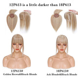 100% Real Human Hair Topper with Bangs Mono Base Crown Topper Hair Piece Clip in on Hair Toppers for Women with Hair Loss Thinning Grey Hair 10 Inch 12P613# Golden Brown&Bleach Blonde