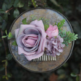 Fangsen Wedding Rose Flower Hair Comb Bridal Flower Hair Clip Floral Hair Accessories for Women an Girls (Retro Pink)