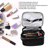 Makeup Bag Portable Travel Makeup Train Case PU Leather Cosmetic Storage Organizer for Cosmetics Makeup Brushes Toiletry Jewelry Digital Accessories Black(Black)