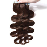 14 Inch Remy Tape in Hair Extensions Wavy Human Hair #4 Body Wave 20pcs 40g Hair Seamless Skin Weft Glue in Human Hairpieces with Invisible Double Sided Tape Medium Brown