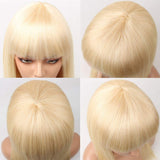 613 Blonde Straight Human Hair Wigs with Bangs Machine Made Wigs Brazilian Virign Straight Wigs 20 Inch Honey Blonde Human Hair Wigs 150% Density
