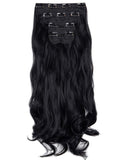 LELINTA 24" Curly Wavy 4 Pieces Set Thick Clip in on Synthetic Hair Extensions Hairpieces for Women Dark Black