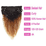 Seelaak Ombre Brown Curly Clip in Hair Extensions Brazilian Virgin Remy Hair Kinky Curly Clip Ins Human Hair Extension