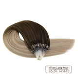 Ugeat Microbead Hair Extension Remy Hair 22inch Micro Loop Hair Extensions Human Hair 50Gram/50Strands Cold Fusion Hair Extensions Micro Beads Balayage Color #4/18/22 Brown with Blonde