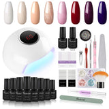 Shelloloh 8PC Gel Nail Polish Kit with 24W Nail Dryer,Top&Base Coat,Manicure Tools and Decorations