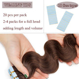20 PCS Rooted Tape In Hair Extensions Human Hair Invisible Seamless Skin Weft Body Wave Highlight Double Side Tape Remy Human Hair Extensions Balayage Wavy For Women (20'',50g/20pcs,#4 Medium Brown)