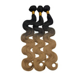SEGO Synthetic Hair Bundles Sew in Hair Extensions Body Wave Wavy Soft as Human Hair Weave Hair Weft Extensions for Women #1BT27 Natural Black & Dark Blonde 3 Bundle 20 Inch 210g