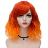 Short Bob Wig with Bangs Cosplay Lolita Wavy Harajuku Synthetic Hair For Women Girls Costume(Ombre Orange)