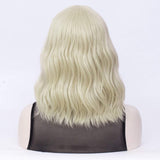 Qaccf Short Wavy Shoulder Length Women Full Bang Heat Resistant Wig (Blond)