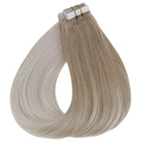 LaaVoo 22” Tape in Human Hair Extensions Blonde Balayage Skin Weft Natural Hair Extensions Tape in Blonde Straight Tape on Blonde Hair Extensions Invisible Ash Blonde Balayage Light Blonde 20pcs/50g