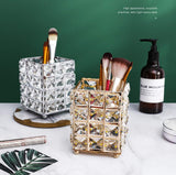 JIARI Makeup Brush Holder Organizer Crystal Cup Comb Brushes Pen Collection Cosmetic Storage (Square Golden)