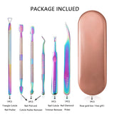 Tingbeauty 6 PCS Cuticle Pusher Remover Kit Professional, Stainless Steel Double Ended Manicure and Pedicure Tools Set for Nails Care Beauty Clean Fingernails Toenails with Storage Case (Chameleon)