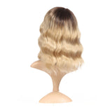 Ombre Honey Blonde Lace Front Wigs for Women 14” Curly Wavy Short Shoulder Length Wig Synthetic Heat Resistant Fiber (T4/22)