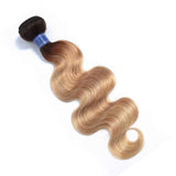 1b/27 Mink Brazilian Body Wave Ombre Hair Bundles Honey Blonde Ombre Human Hair Bundles 100gram Unprocessed Brazilian Wavy Virgin Hair Weave Ombre 2 Tone Dark to Root Machine Double Drawn Weft(12inch)