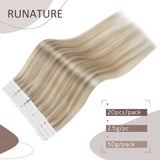 RUNATURE Blonde Tape in Hair Extensions Human Hair 18 Inch Ash Blonde Hair Extensions Mix Platinum Blonde Hair Extensions Tape in Natural Hair Glue in 50g 20 Pcs Invisible Tape in Remy Hair Extensions