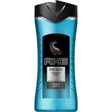 Axe 3 in 1 Shower Gel for Body, Hair and Face, Sports Blast Invigorating Body Wash for Men, 3 Pk x 13.52 Fl. Oz - UK Import