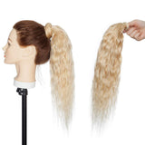 22 Inches Wrap Around Human Hair Ponytail Extensions 100% Remy Human Hair Long Corn Wave Curly With Comb Clip in One Piece Pony Tail Extensions For Girl Lady Women #613 Bleach Blonde 22'' 95g