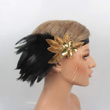 1920s Vintage Flapper Headband Great Gatsby 20s Showgirl Roaring Peacock Headpiece Sequins Black and Gold