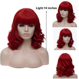 Short Bob Red Wigs Wavy Curly Women's Cosplay Costumes Hair Wig with Air Bang Wig Cap and Comb Included