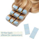 SEGO Wavy Tape in Hair Extensions Human Hair Tape In Real Hair Extensions Body Wave Skin Weft Hair Extensions Invisible Seamless Double Side Tape 40 Pieces Ash Blonde&Bleach Blonde 16inch 100g Wavy