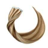 14 Inch 30g Tape in Remy Human Hair Extensions Thin Highlight #12/613 Golden Brown Mix Bleach Blonde Long Straight Glue in Hairpieces Seamless Skin Weft with Invisible Double Sided Tape 20pc/pack