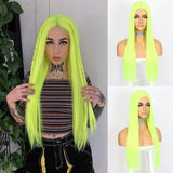 Sapphirewigs Straight Wigs Middle Part Silk Straight Hair Glueless Wigs for Black Women Synthetic Long Heat Resistant Fiber Neon Green Hair Wig Daily and Cosplay Wear