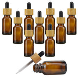 10PK (15ml/0.5oz) Amber Empty Glass Dropping Bottles With Bamboo Lid Tapered Glass Droppers Eye Liquid Bottle Refillable Portable Travel Makeup Container Jar for Essential Oil Eye Liquid Perfumes