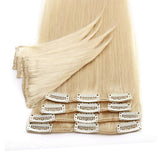14 Inch Remy Clip in Hair Extensions 100% Human Hair 60g Thin Standard Weft 8 Pcs Clip on Human Hairpieces Medium Length Silky Straight Hair for Women Beauty #613 Bleach Blonde