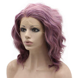 Mxangel Shoulder Length Synthetic Lace Front Purple Stylish Wavy Wig Natural Halloween Party