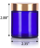 Cobalt Blue Thick Glass Straight Sided Jar with Gold Metal Overshell Lid - 4 oz / 120 ml (12 pack) + Spatulas
