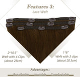 RUNATURE Clip on Hair 20 Inches Color 4 Chocolate Brown (50g,3Pieces) Real Human Hair Extensions for Women Clip in Hair Extensions
