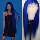 Blue Lace Front Wigs Long Straight Hair Wig Glueless Heat Resistant Fiber Hair Purple Drak Blue Synthetic Lace Front Wigs for Fashion Women (BLUE)