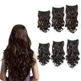 Cgcshine 7Pcs 16 Inch Wavy Curly Full Head Hair Extension, Long Soft Silky Clip in Hair Extension, Women's Three Weft Hairpieces, Synthetic Hairpiecesfor Wedding, Party, Daily（200grams, Dark Brown）